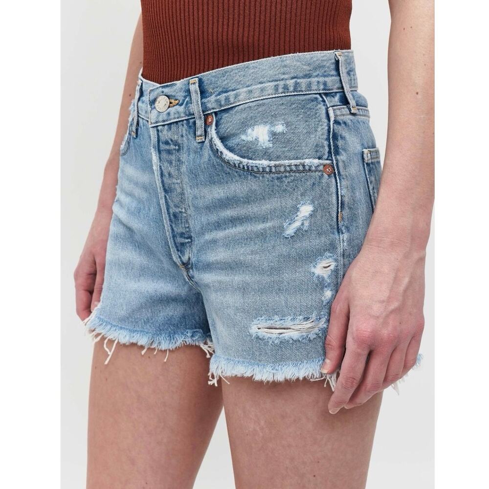 Agolde Parker Vintage Frayed-Hem button fly distressed Denim Shorts size 24 - Picture 2 of 11